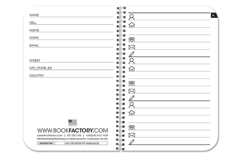BookFactory Little Black Book/Pocket Address Book/Mini Black Address Book - 100 Pages, 3.5'' x 5.25'', Wire-O (Made in USA) - Image 2
